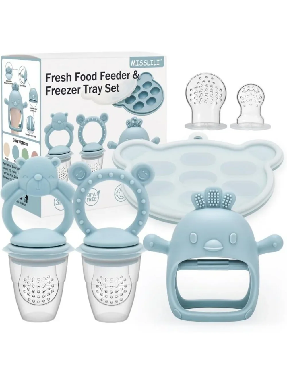 Baby Teething Toy Set with Fruit Feeder & Popsicle Molds | BPA-Free Ice Tray for
